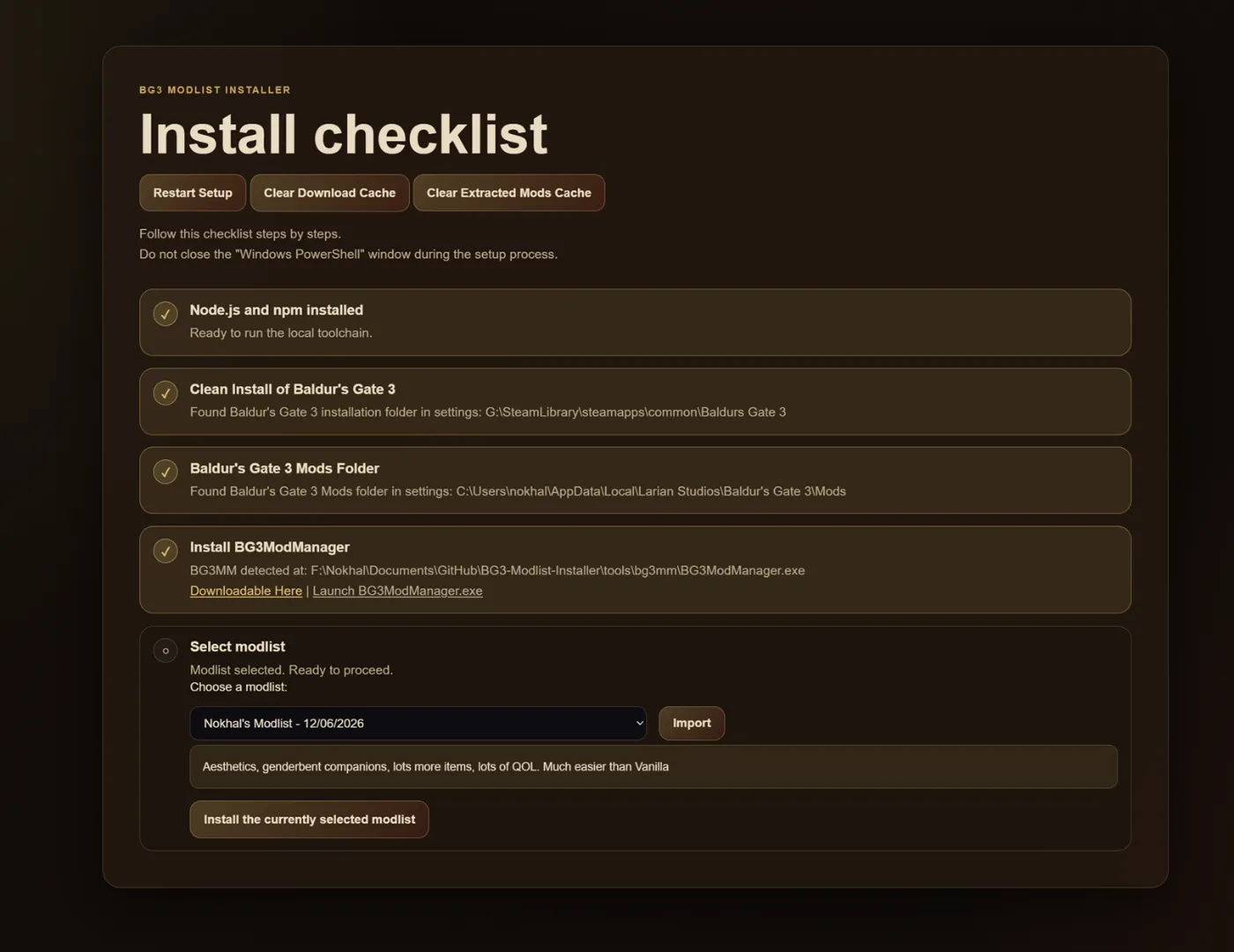 Select a modlist or import a new one